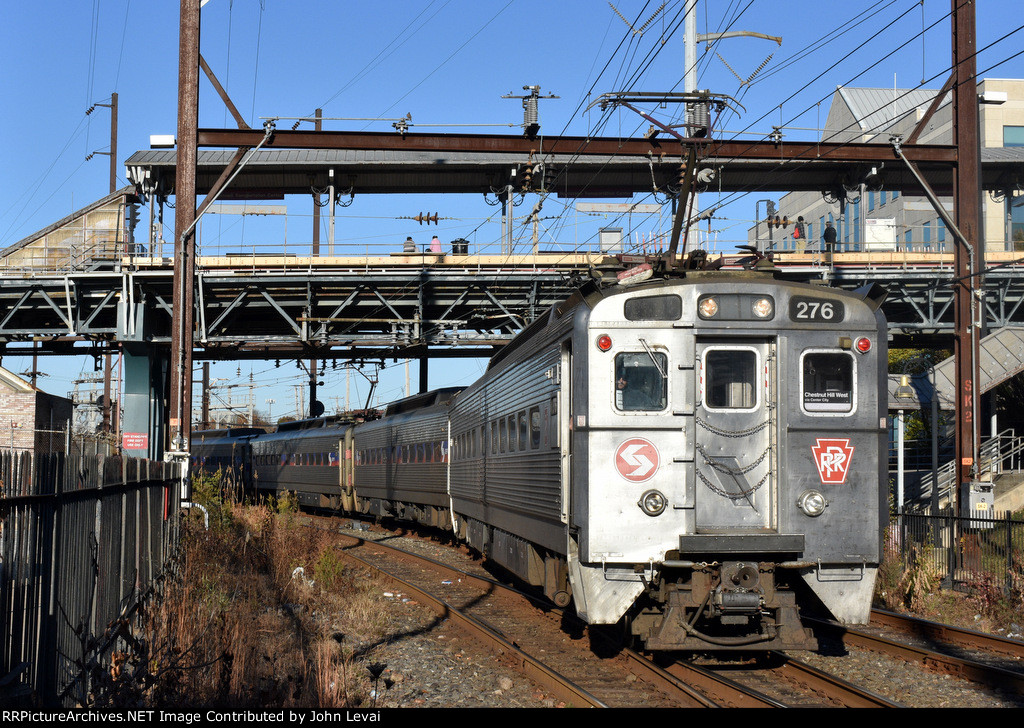 Septa Train # 2809, with Silverliner IV # 276 with the PRR decal in the lead, arriving into the NTC 